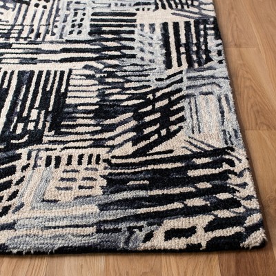 Black and Ivory 6' x 6' Square Hand-Tufted Wool Area Rug