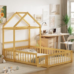 NicBex Twin/Full Size Kids Montessori Bed with Detachable House Shape Headboard,Floor Bed with Kids Dress Up Rack and Fence,Toddler bed for Bedroom - 1 of 4