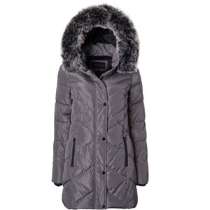 Sportoli Women Long Quilted Plush Lined Outerwear Puffer Jacket Winter Coat with Fur Hood - 1 of 4