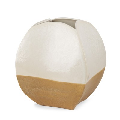 HomeRoots 10" Beige And Cream Color Block Ceramic Table Vase