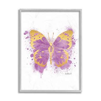 Stupell Industries Purple Butterfly Paint Splatter Glam Insect Gray Framed Giclee, 16 x 20