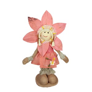 Northlight 14.5" Peach and Tan Spring Floral Standing Sunflower Girl Decorative Figure - 1 of 2