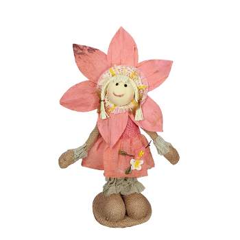 Northlight 14.5" Peach and Tan Spring Floral Standing Sunflower Girl Decorative Figure