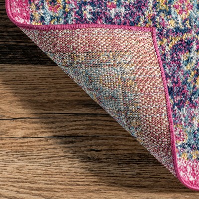 Pink and Multicolor Round Synthetic Persian Area Rug