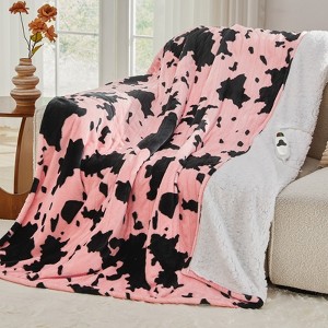 Inhand Heated Blanket Electric Throw - 50"x60" Cow Print Flannel Heating Blanket Throw Auto-Off 10 Heat Level Over-Heat Protection - 1 of 4