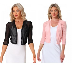 INSPIRE CHIC Women's 3/4 Sleeve Open Front Mesh Sheer Chiffon Bolero Shrug 2 Packs - 1 of 4