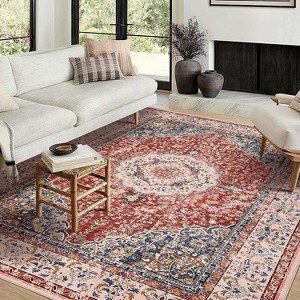 Acekool Boho Vintage Washable Area Rug, Soft Faux Velvet Non-Slip Carpet for Living Room Bedroom Kitchen Office, Easy Care - 1 of 4