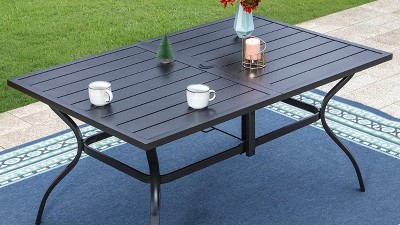 Outdoor Rectangle Steel Dining Table Black Captiva Designs 6 seater E coating Weather resistant Target