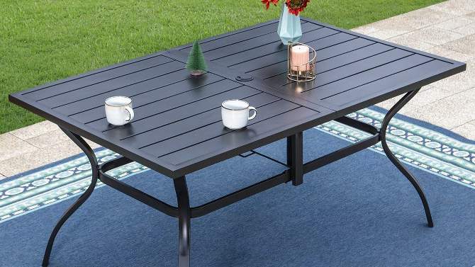 8pc Outdoor Dining Set with Metal Slat Top Table &#38; Wrought Iron Chairs - Black/Beige - Captiva Designs, 2 of 13, play video