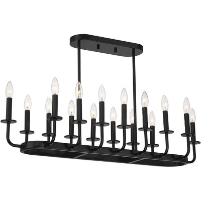 Possini Euro Design Black Linear Pendant Chandelier Lighting 39" Wide Industrial 16-Light Fixture for Kitchen Island Dining Room