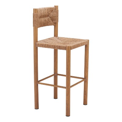 HomeStock 27.6 in. H Natural Finish High Back Metal Bar Stool with Faux ...