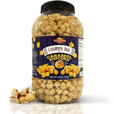 Stonehedge Farms Cinnamon Bun Flavored Popcorn - 28 oz Large Tub - Bulk Gourmet Deliciously Old Fashioned Popped Sweet Snacks - Made in the USA