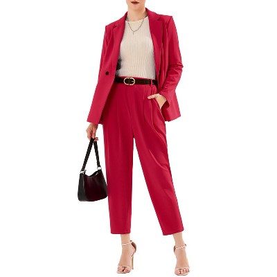 EXLURA Women's Business Blazer and High Elastic Waist Pant Suit Set Loose Fit Casual Fall Winter 2 Piece Suits for Work