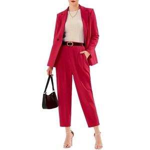 EXLURA Women's Business Blazer and High Elastic Waist Pant Suit Set Loose Fit Casual Fall Winter 2 Piece Suits for Work - 1 of 4