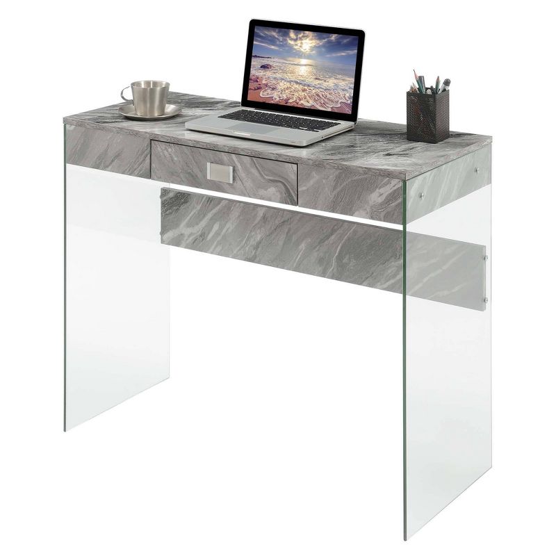 36" Breighton Home Uptown Glass Desk with Drawer, 5 of 9