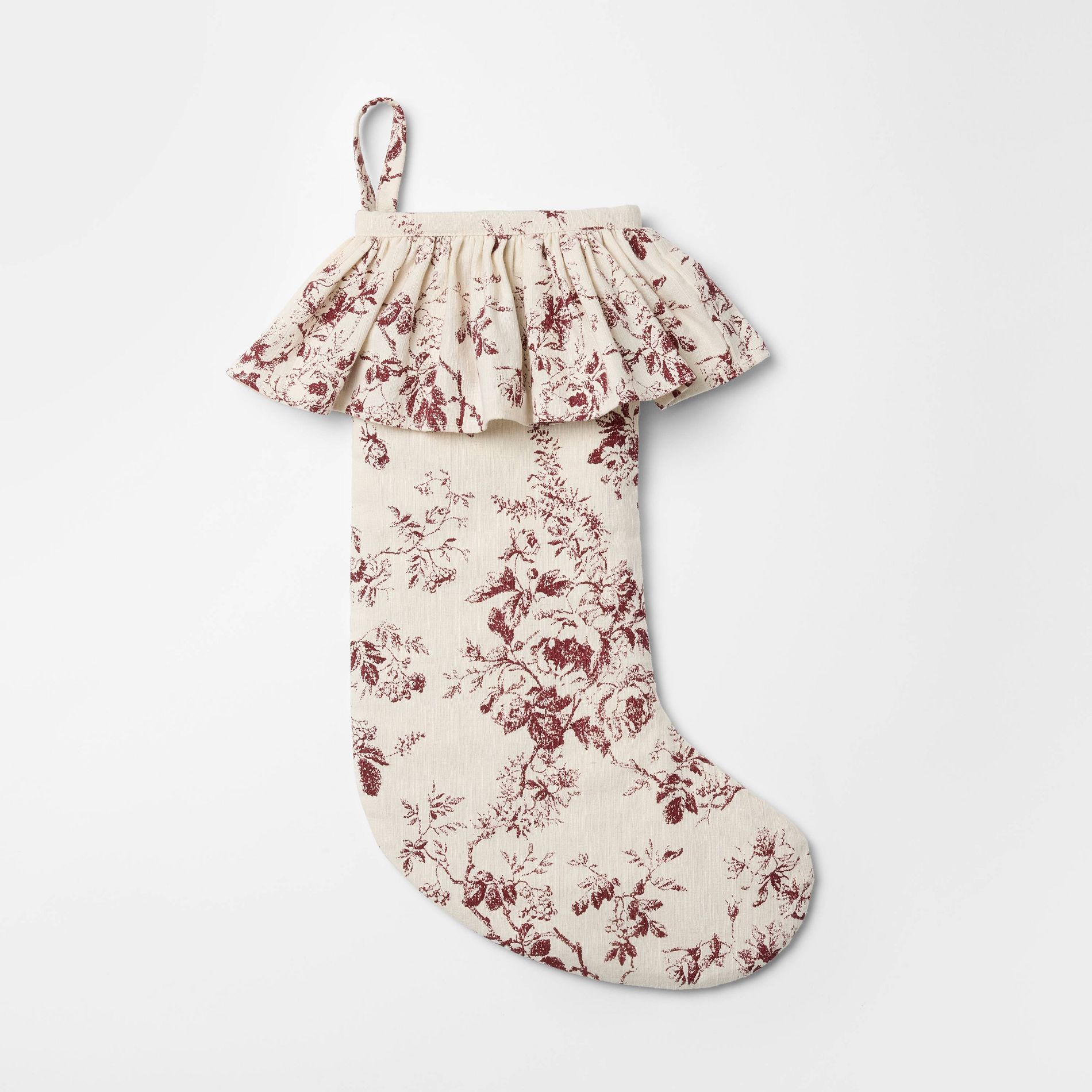 Ruffle Botanical Christmas Stocking Cream/Red - Threshold™ designed with Studio McGee