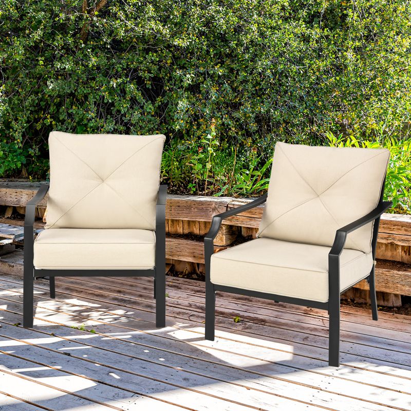 Tangkula Set of 2 Patio Dining Chairs Outdoor Armchairs w/Padded Cushions for Backyard Garden Balcony, 2 of 11