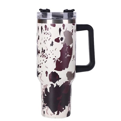 40oz 5D cowprint Insulated Tumbler With Handle And Straw Lid Portable Large Capacity water bottle