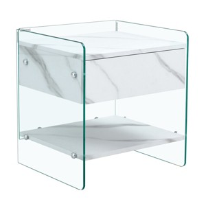 GlasFlength Coffee Tables Modern Bedside Table Drawer Storage Clear Glass Design For Bedroom Living Room Decor, White, 17.7"*15.5"*19" - 1 of 4
