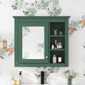 NicBex 30" x 28" Bathroom Storage Wall Cabinet with Mirror & Adjustable Shelves, Medicine Cabinet, Mirror Cabinet with 3 Open Shelves, Gray - 1 of 4