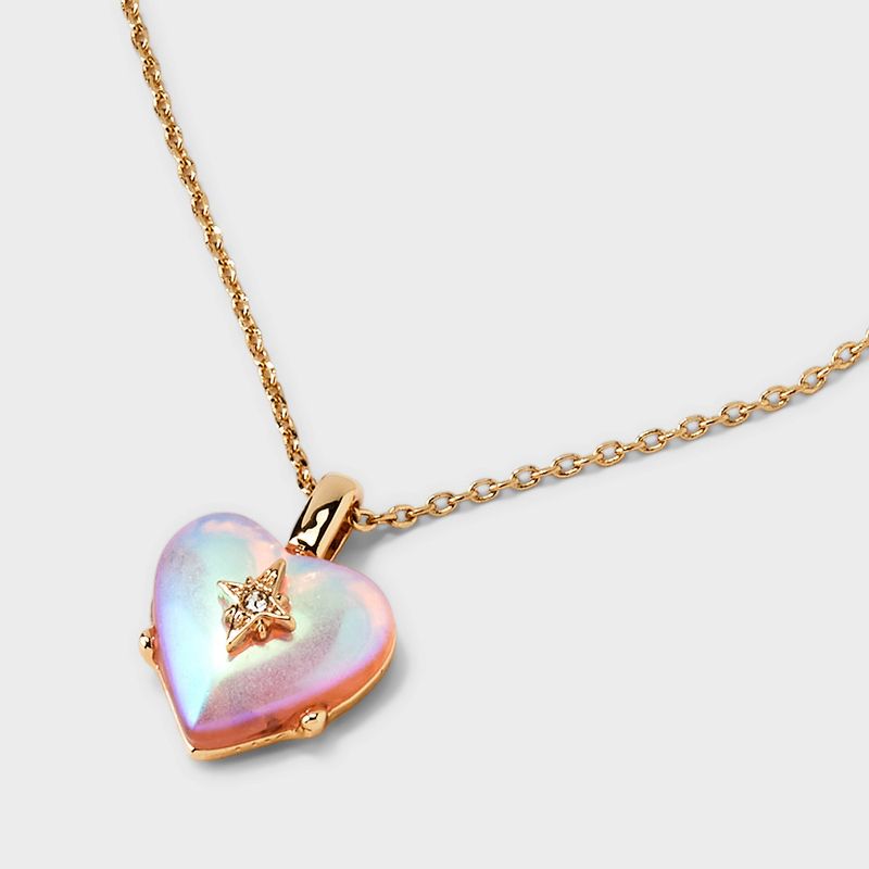 14K Gold Dipped Pierced Heart Glass with Cubic Zirconia Pendant Necklace - Pink/Gold, 4 of 5