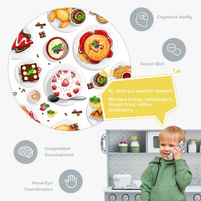 Gray and White Wooden Kids Play Kitchen Set with Light & Sound