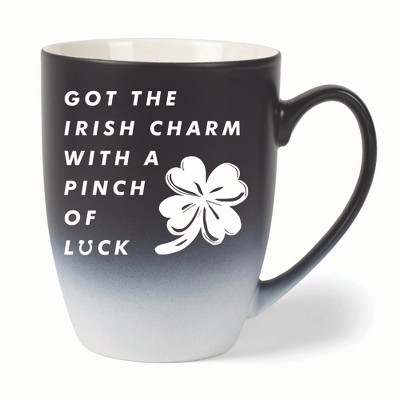 Elanze Designs Irish Charm With Pinch Of Luck Two Toned Ombre Matte 10 ounce New Bone China Coffee Tea Cup Mug, Black and White