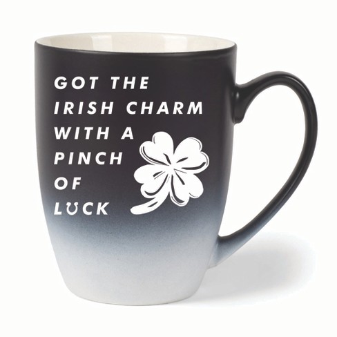 Elanze Designs Irish Charm With Pinch Of Luck Two Toned Ombre Matte 10 ounce New Bone China Coffee Tea Cup Mug, Black and White - image 1 of 4