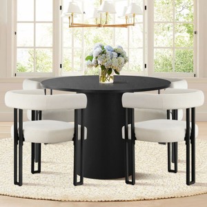 5-Piece Round Dining Table Set, Modern Pedestal Table and Upholstered Fabric Dining Chairs with Metal Legs, Kitchen Dining Set for 4-Maison Boucle - 1 of 4