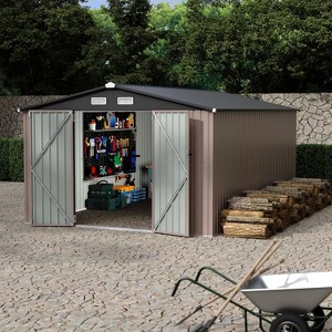TackView 10x14FT Lean to Storage Shed, Garden Tool Metal