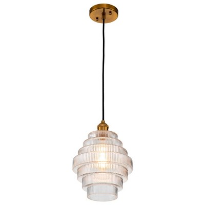 C Cattleya 1-Light Antique Bronze Statement Pendant Light with Stripped Glass Shade