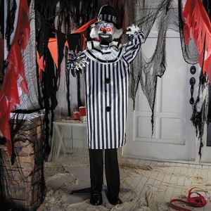 5 Ft. 6 3/4" Animated Standing Black & White Pop-Up Jaw Clown Halloween Decoration - 1 of 2