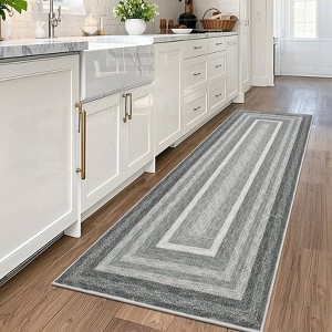 Braided Printed Pattern Rug, Soft Foldable Low Pile Non-Slip Floor Mat, Farmhouse Bordered Indoor Carpet for Living Room, Bedroom - 1 of 4