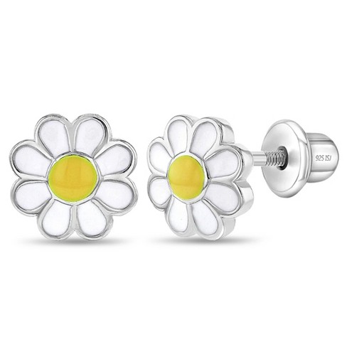 Girls' Delightful Daisy Screw Back Sterling Silver Earrings - Yellow ...