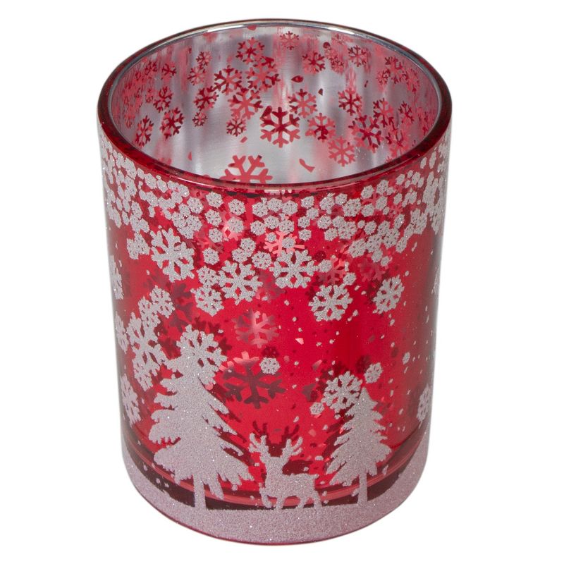 Northlight 5" Red and Shiny Silver Deer in Winter Woods Flameless Candle Holder, 3 of 6