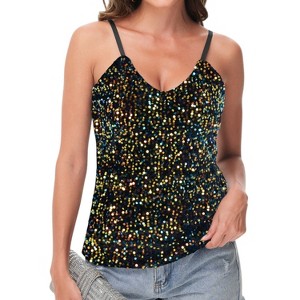 Anna-Kaci Women's Sequined Spaghetti Strap V-Neck Camisole Top for Party and Night Out - 1 of 4