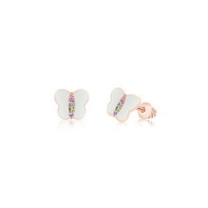 Chanteur Hypoallergenic Kids Jewelry Accessories Butterfly White Enamel CZ Rose Gold Brass Plating Stud Earrings Surgical Titanium Posts - 1 of 1