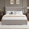 Vintage Velvet Upholstered Bed Frame with 2 Storage Drawers, Wooden Slats, Button Tufted Wingback Headboard, No Box Spring Required - 3 of 4