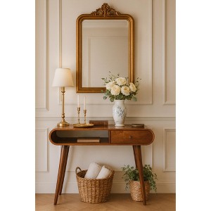 Solid Wood Nordic Leg Oval Console Table with 1 Drawer, 1 Open Storage and Versatile Design - 1 of 4