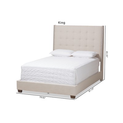King Light Beige Upholstered Wood Frame Bed with Tufted Headboard