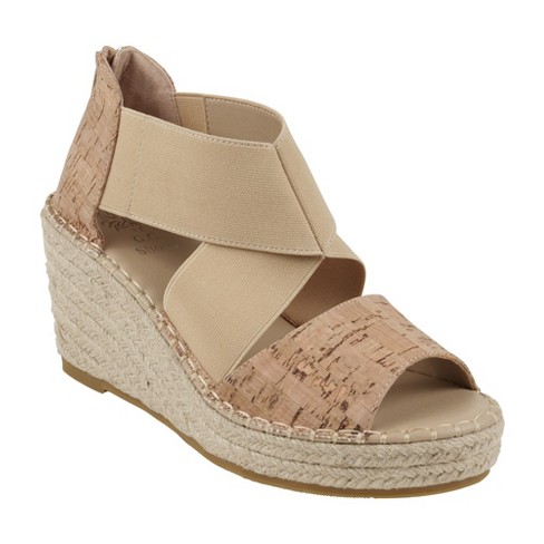 GC Shoes Tia Natural 8.5 Elastic Cross Strap Espadrille Wedge Sandals