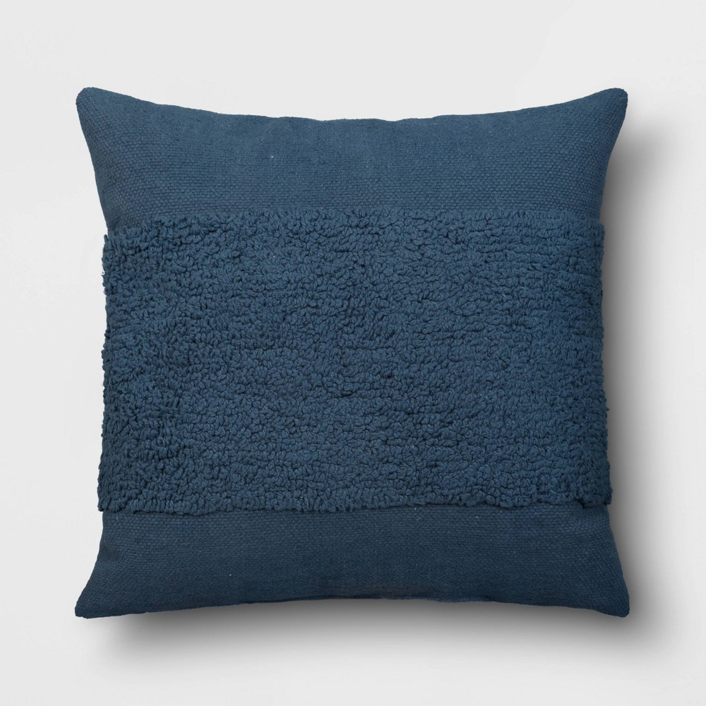 Cotton Tufted Square Throw Pillow Blue - Threshold™: Indoor 18x18", Polyester Fill, Sewn Seam Closure