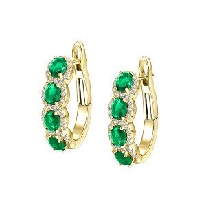 Guili Luxe Radiance Sterling Silver 14K Gold Plated Oblong Hoop Earrings with Brilliant Colored Cubic Zirconia and Stylish Spring Lock - 1 of 3