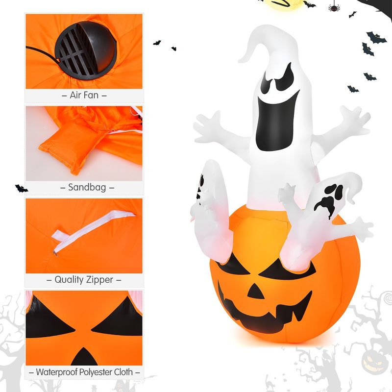 Costway 6FT Halloween Inflatable Ghost Pumpkin-Halloween Blow Up Yard Decoration, 5 of 10