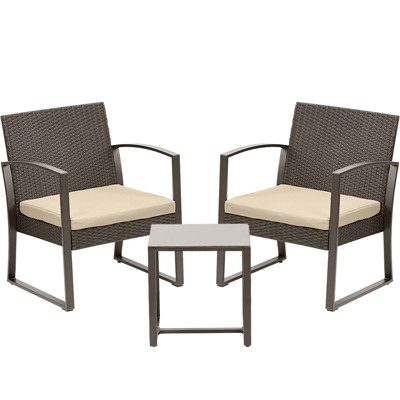 Aoodor 3-Piece Patio Furniture Set, Outdoor Rattan Wicker Chairs with Table, Sofa Set Including Cushions
