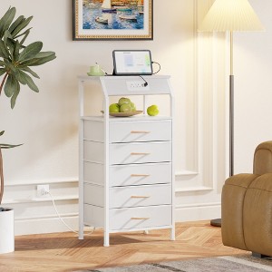 Furnulem Nightstands with 3/4/5 Drawers & Outlets, Bedside Tables with 2 USB Ports and 2-Tier Open Shelf - 1 of 4