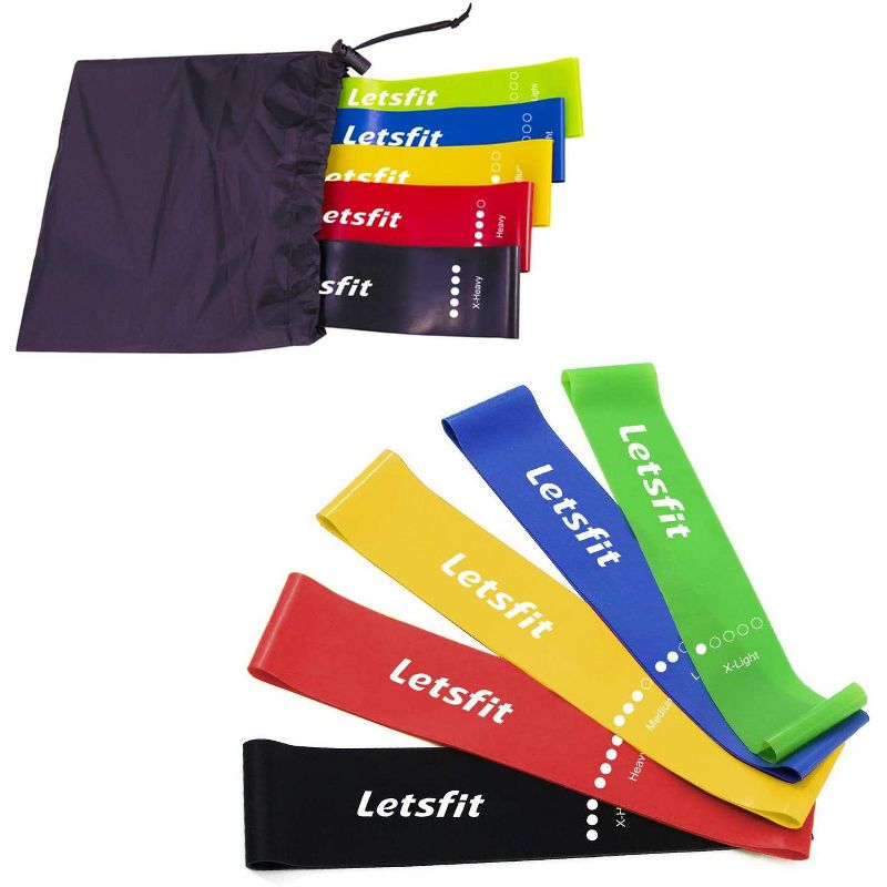 Letsfit Resistance Bands Resistance Exercise Bands for Home Fitness Stretching, Strength Training, Pilates Flex Bands and Home Workouts  - JSD01-5P, 1 of 8