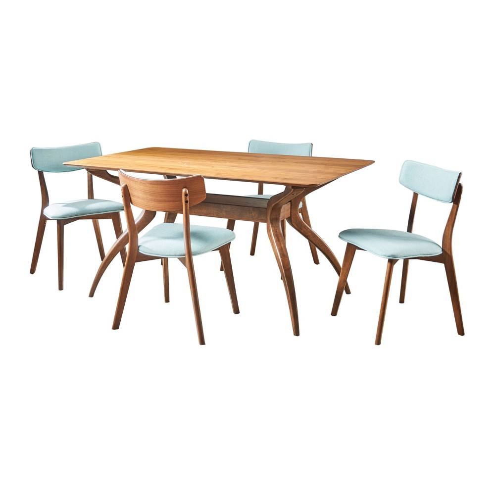 Photos - Dining Table 5pc Nissie Mid-Century Dining Set - Walnut/Mint - Christopher Knight Home