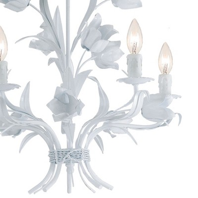 White Floral 5-Light Mini Chandelier with Crystal Accents
