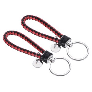 Unique Bargains Braided PU Leather Wallet Keychain with Stainless Steel Key Ring 2 Pcs - 1 of 3